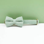 Petspuff Personalised Light Green Corduroy Dog Collar & Lead Set – Engraved Name Tag, Bow & Harness