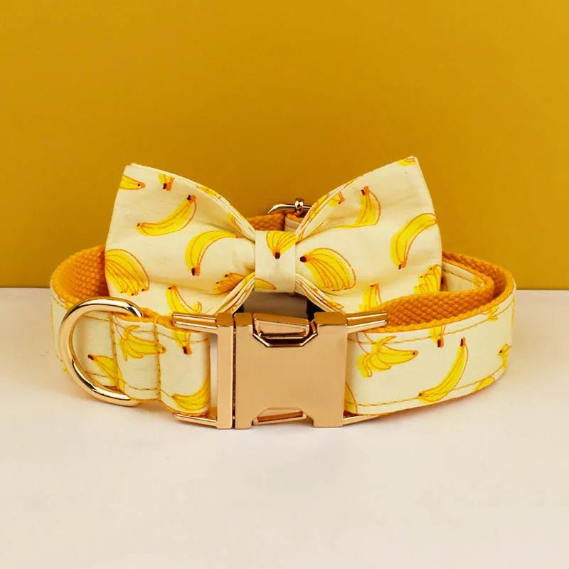 Petspuff Personalised Fruit & Animal Print Bow Tie Dog Collar & Lead – Engraved Name Tag | 8 Designs - Petspuff
