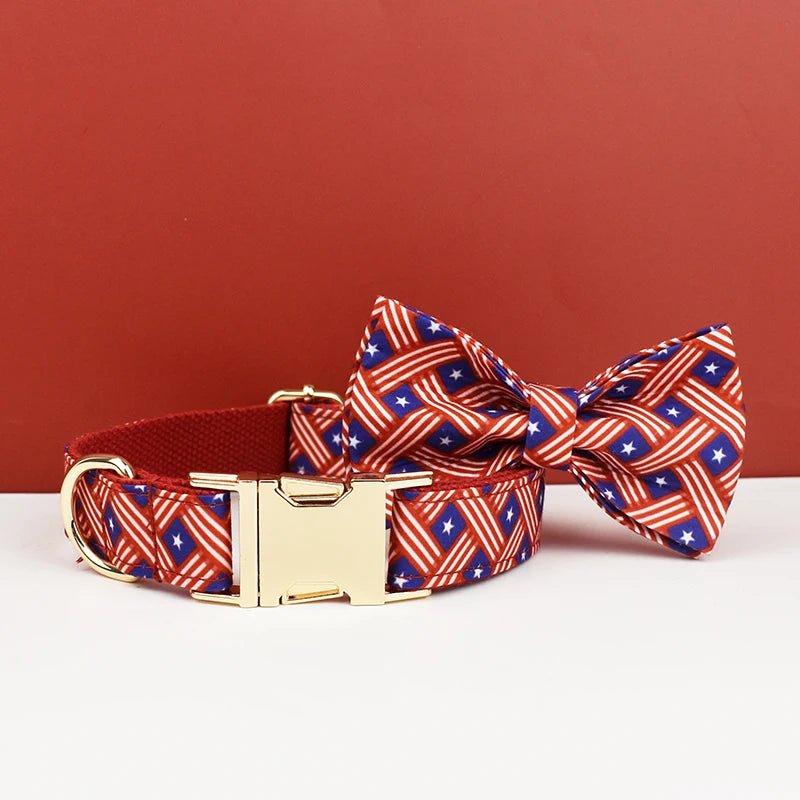 Petspuff Flag Print Cotton Dog Collar, Harness & Lead Set with Bow – XS–XL