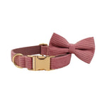 Petspuff Personalised Nude Pink Corduroy Dog Collar & Lead Set – Engraved Name Tag, Bow & Harness