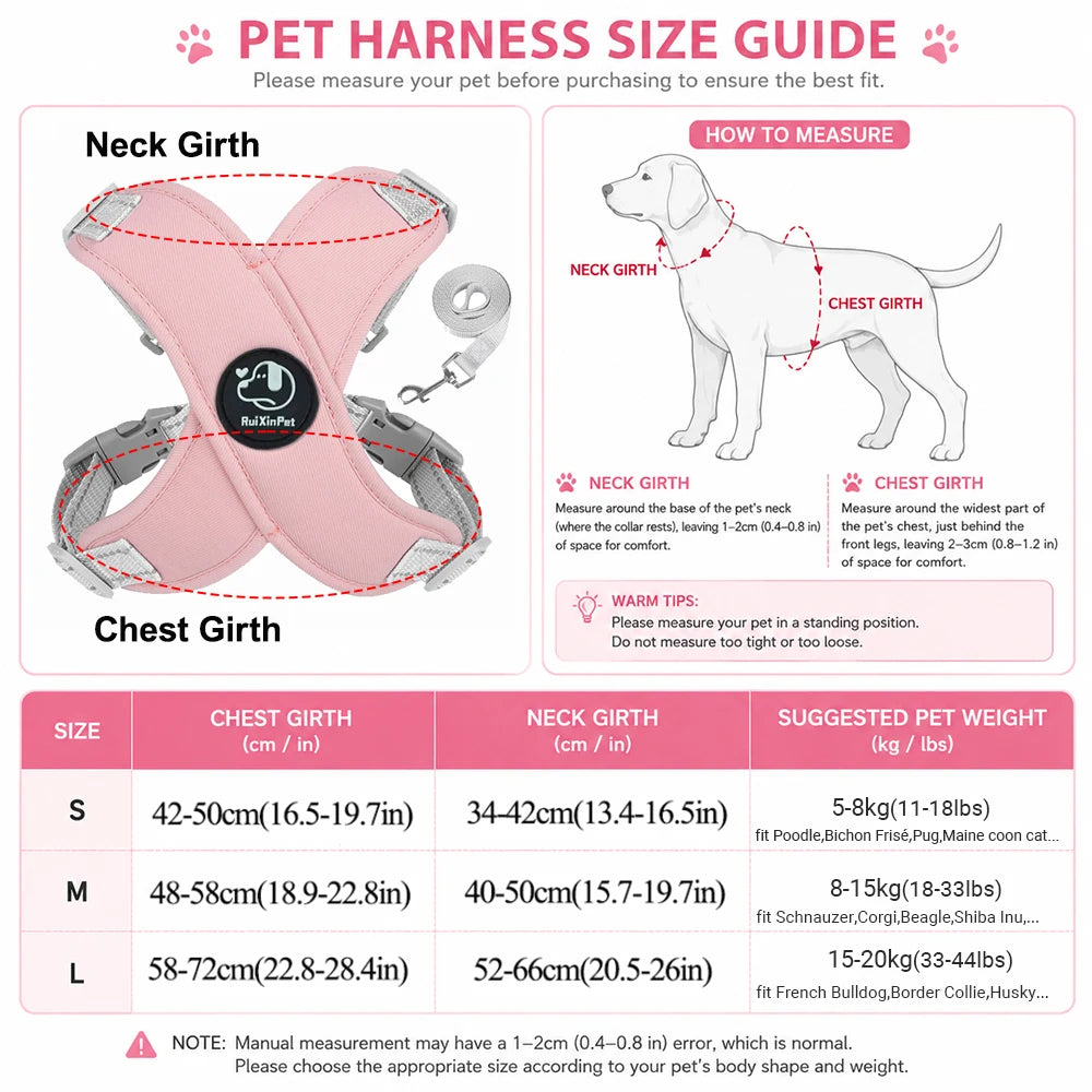 Petspuff Reflective Vest Harness & Lead Set – Padded Harness with Metal D-Ring | Small & Medium Dogs