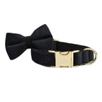 Petspuff Personalised Black Velvet Dog Collar & Lead Set – Engraved Name Tag, Bow & Harness