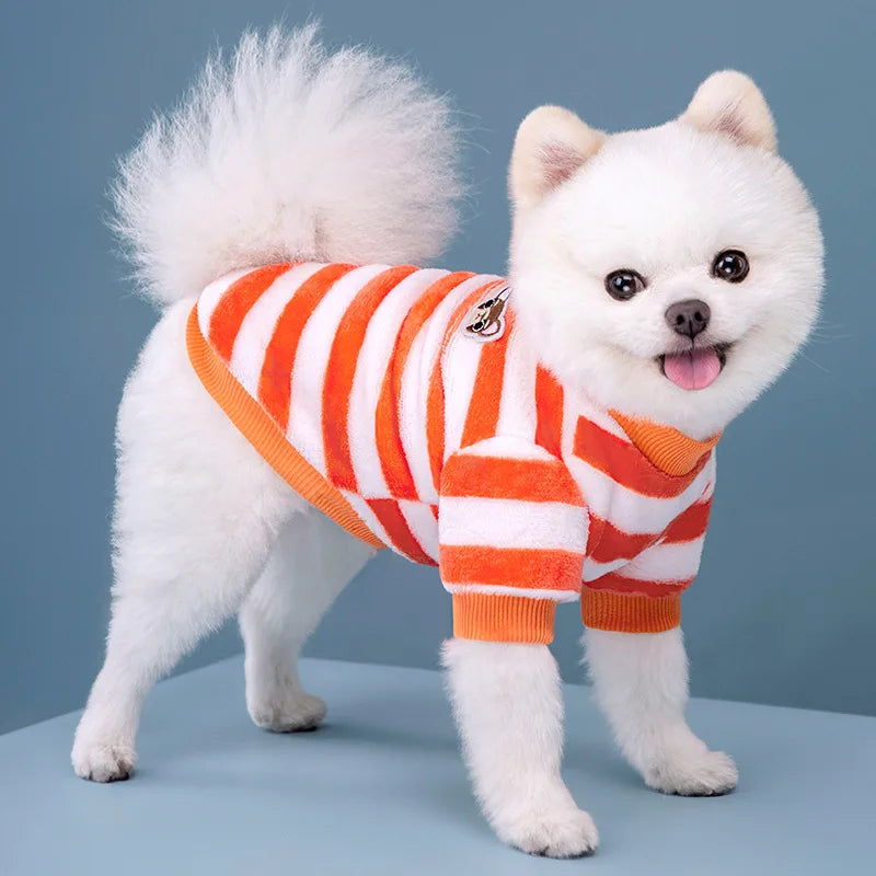 Petspuff Rainbow Stripe Flannel Dog Hoodie – Soft Warm Jumper | Small Dogs, Puppies & Cats