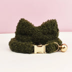 Petspuff Personalised Teddy Fleece Cat Collar with Bell & Bow Tie – Engraved Name Tag
