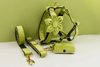 Petspuff Personalised Avocado Green Velvet Dog Collar & Lead Set – Engraved Name Tag, Bow & Harness - Petspuff