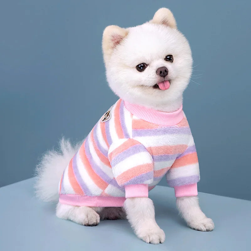 Petspuff Rainbow Stripe Flannel Dog Hoodie – Soft Warm Jumper | Small Dogs, Puppies & Cats