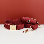 Petspuff Personalised Wine Red Corduroy Dog Collar & Lead Set – Engraved Name Tag, Bow & Harness