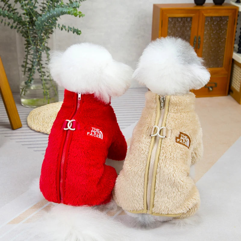 Petspuff Fleece Dog Jumpsuit with Zip & Lead Ring – Winter Overalls | Small Dogs & Cats