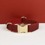 Petspuff Personalised Plaid Print Dog Collar & Lead – Engraved Name Tag | 3 Colours, S–XL