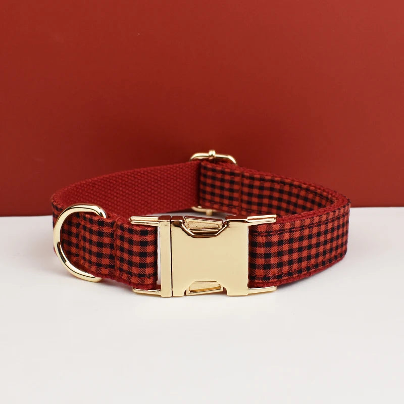 Petspuff Personalised Plaid Print Dog Collar & Lead – Engraved Name Tag | 3 Colours, S–XL