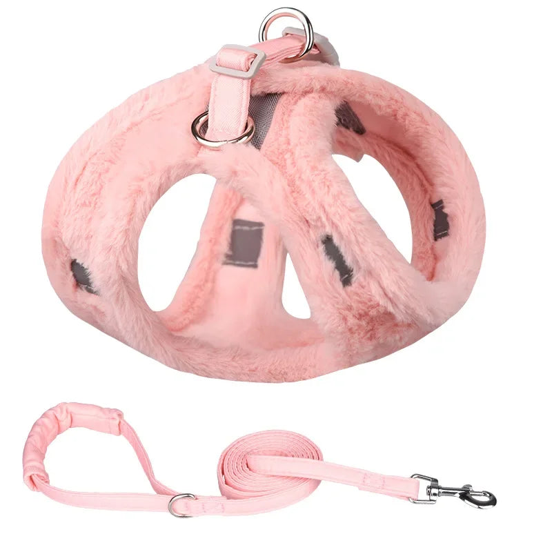 Petspuff Plush Winter Harness & Lead Set – Soft Reflective Vest | Small Dogs, Puppies & Cats