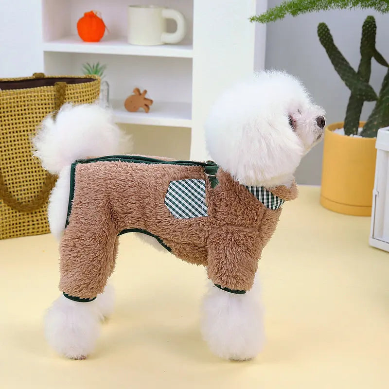 Petspuff Soft Fleece Dog Jumpsuit with Zip & Lead Ring – Winter Onesie | Small Dogs & Puppies