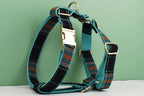 Petspuff Plaid Dog Collar, Harness & Lead Set with Bow – 4-Piece Walking Set | XS–XL
