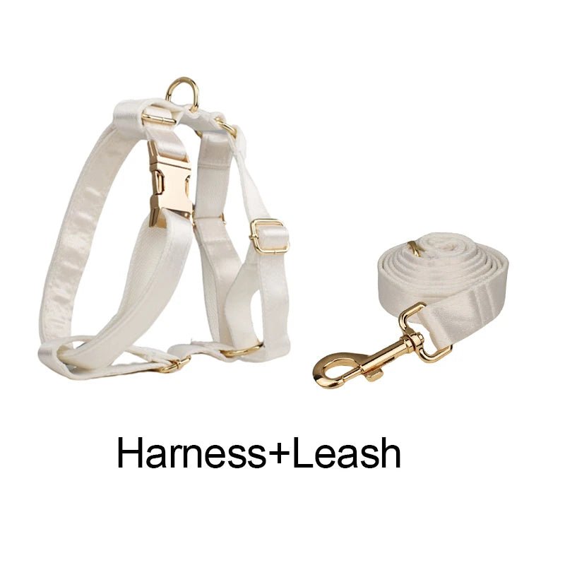 Petspuff Personalised Printed Dog Collar & Lead Set – Engraved Name Tag, Bow & Harness