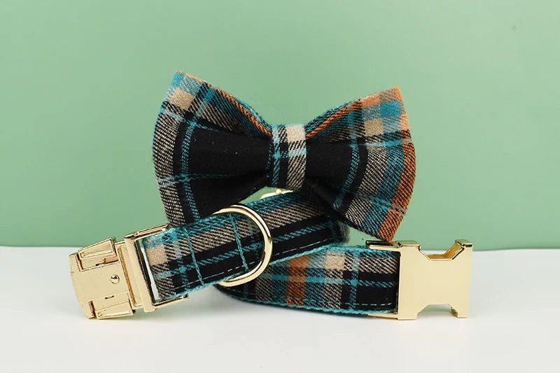 Petspuff Plaid Dog Collar, Harness & Lead Set with Bow – 4-Piece Walking Set | XS–XL