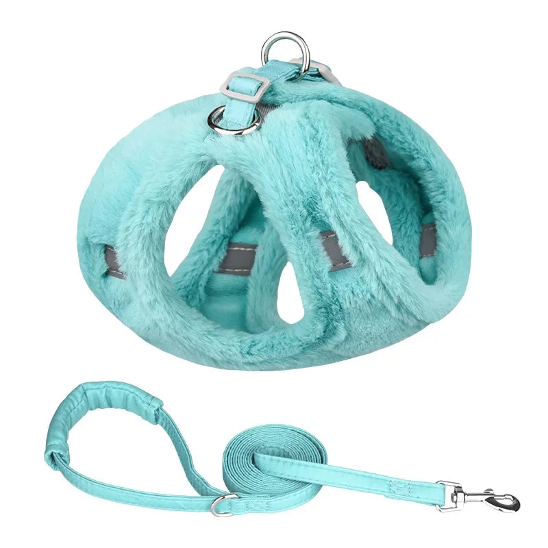 Petspuff Plush Winter Harness & Lead Set – Soft Reflective Vest | Small Dogs, Puppies & Cats