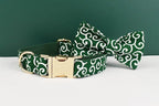 Petspuff Green Leaf Print Cotton Dog Collar, Harness & Lead Set with Bow – XS–XL