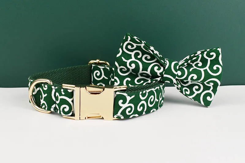 Petspuff Green Leaf Print Cotton Dog Collar, Harness & Lead Set with Bow – XS–XL