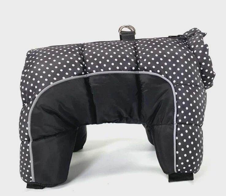 Petspuff Polka Dot Fleece Dog Jumpsuit – Windproof Zip Coat with D-Ring | Small Dogs