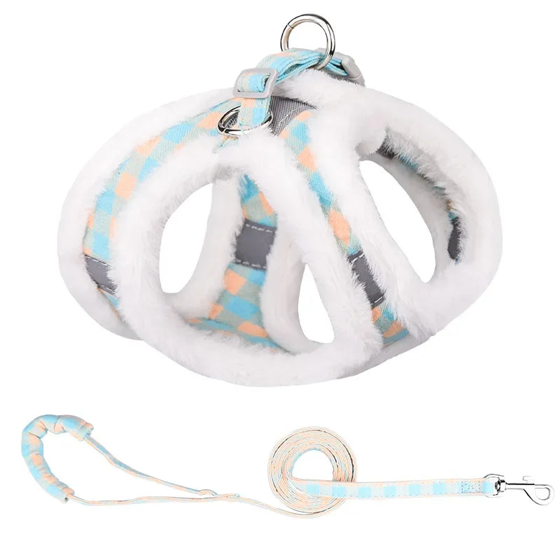 Petspuff Plush Winter Harness & Lead Set – Soft Reflective Vest | Small Dogs, Puppies & Cats