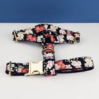 Petspuff Personalised Floral Cotton Dog Collar, Harness & Lead Set – Engraved Name Tag & Bow | Style 03
