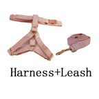 Petspuff Personalised Pale Pink Velvet Dog Collar & Lead Set – Engraved Name Tag, Bow & Harness
