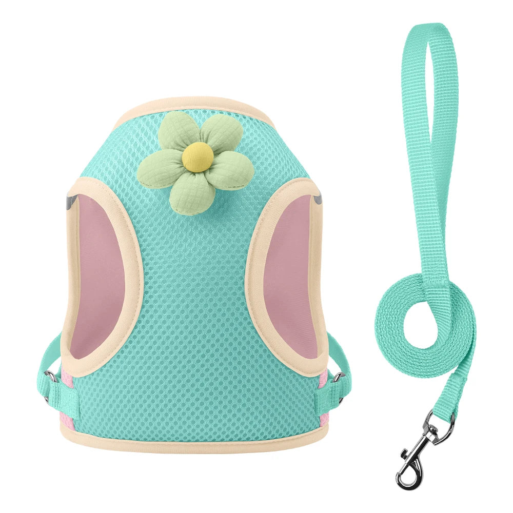 Petspuff Floral Mesh Harness & Lead Set – Breathable Vest Harness | Small Dogs, Puppies & Cats