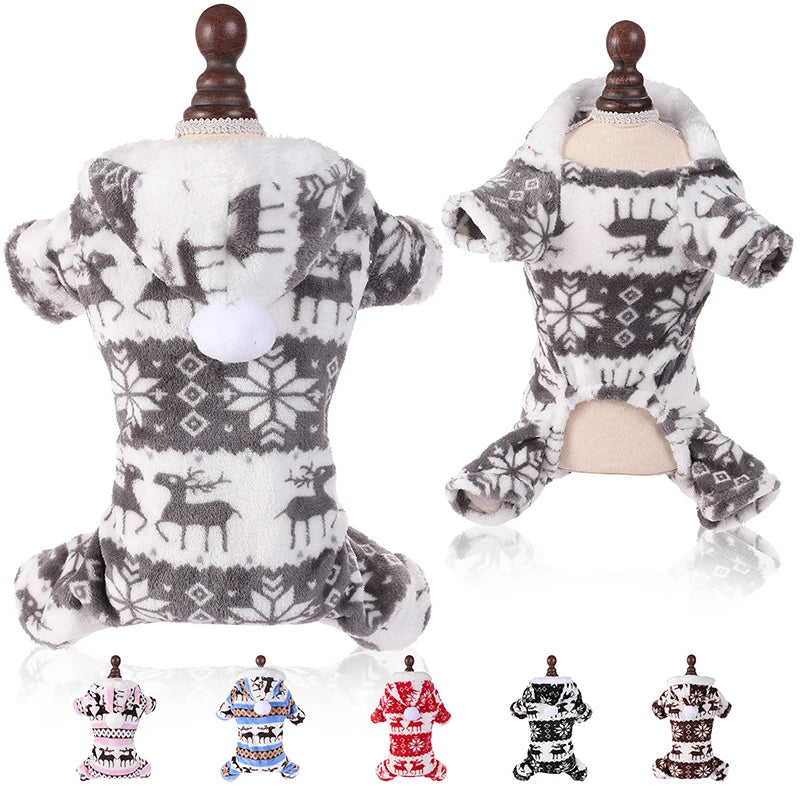 Petspuff Christmas Plush Dog Jumpsuit – Warm Festive Pyjamas | Small & Medium Dogs and Cats