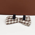Petspuff Personalised Coffee Plaid Dog Collar, Harness & Lead Set – Engraved Name Tag & Bow