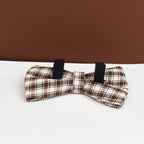 Petspuff Personalised Coffee Plaid Dog Collar, Harness & Lead Set – Engraved Name Tag & Bow