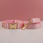 Petspuff Personalised Pink Print Dog Collar & Lead for Medium & Large Dogs – Engraved Name Tag & Bow