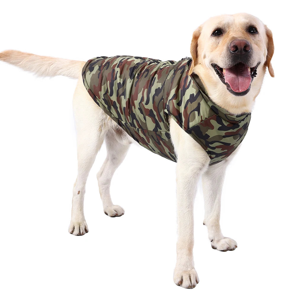 Petspuff Camouflage Fleece Dog Jacket – Windproof Winter Coat with D-Ring | Large Dogs