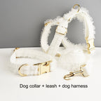Petspuff Personalised White Lace Dog Collar, Harness & Lead – Engraved Name Tag | Wedding Dog