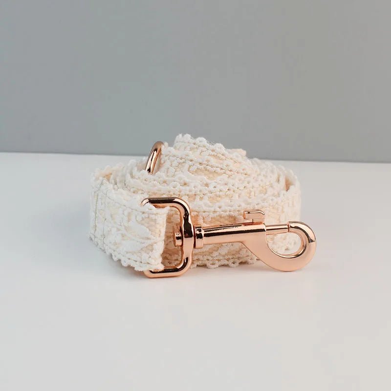 Petspuff Personalised Lace Dog Collar & Lead – Gold or Rose Gold, Engraved Nameplate | Wedding