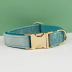 Petspuff Personalised Velvet Dog Collar with Gold Buckle, Bow Tie & Lead – Engraved Name Tag