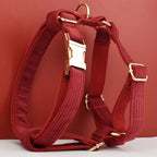 Petspuff Personalised Wine Red Corduroy Dog Collar & Lead Set – Engraved Name Tag, Bow & Harness
