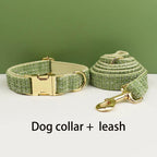 Petspuff Personalised Lime Green Dog Collar, Harness & Lead Set – Engraved Nameplate & Bow