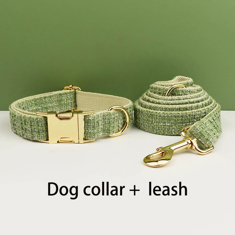 Petspuff Personalised Lime Green Dog Collar, Harness & Lead Set – Engraved Nameplate & Bow