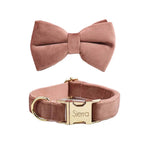 Petspuff Personalised Dusty Pink Velvet Dog Collar & Lead Set – Engraved Name Tag, Bow & Harness