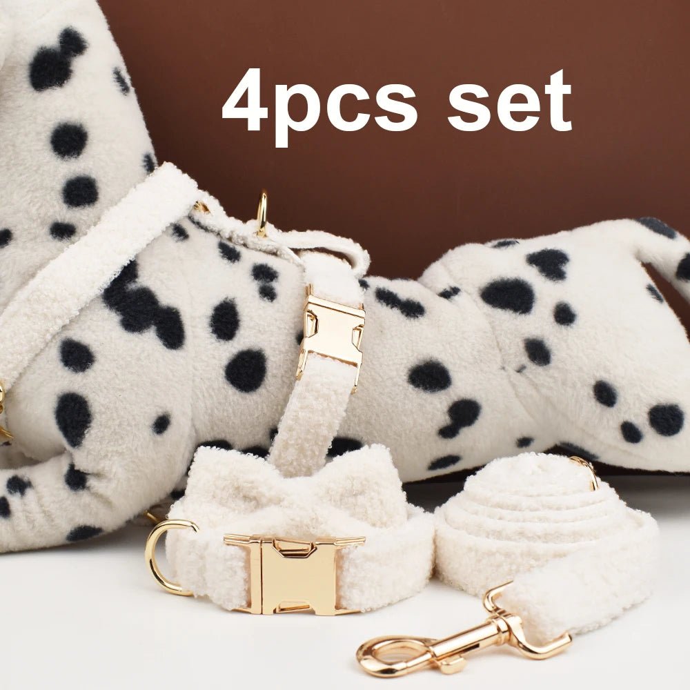 Petspuff Personalised Teddy Fleece Dog Collar & Lead Set – Engraved Name Tag, Harness | 4 Colours - Petspuff