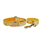 Petspuff Personalised Banana Print Dog Collar, Harness & Lead Set – Engraved Name Tag & Bow