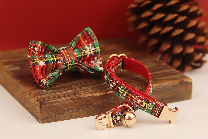 Petspuff Christmas Cat Collar with Bell & Bow – Festive Braided Kitten Collar | 2 Sizes