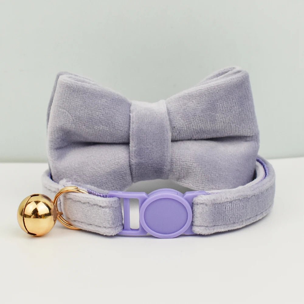 Petspuff Velvet Cat Collar with Bow Tie & Breakaway Safety Buckle – 14 Colours - Petspuff