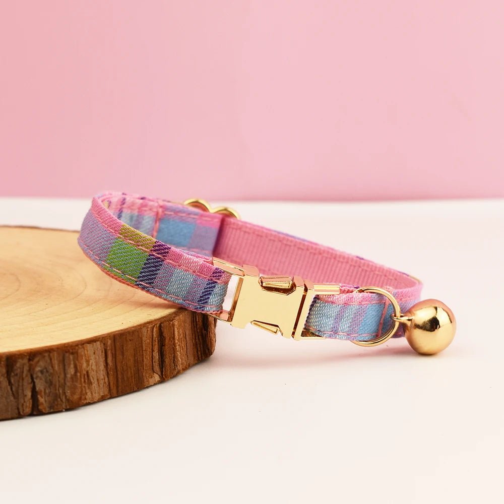 Petspuff Personalised Plaid Cat Collar with Bow Tie – Adjustable Safety Buckle & Name Tag