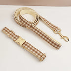 Petspuff Personalised Plaid Dog Collar, Harness & Lead Set – Engraved Nameplate & Bow | XS–XL