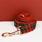 Petspuff Personalised Red Check Christmas Dog Collar & Lead Set – Engraved Name Tag & Bow