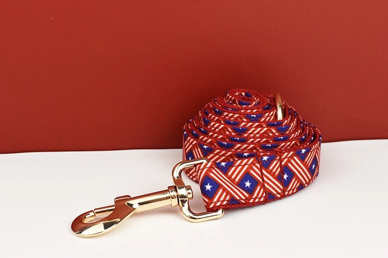 Petspuff Flag Print Cotton Dog Collar, Harness & Lead Set with Bow – XS–XL