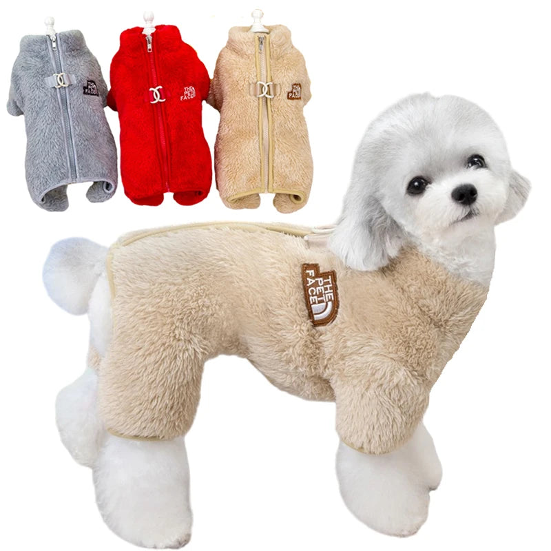 Petspuff Fleece Dog Jumpsuit with Zip & Lead Ring – Winter Overalls | Small Dogs & Cats