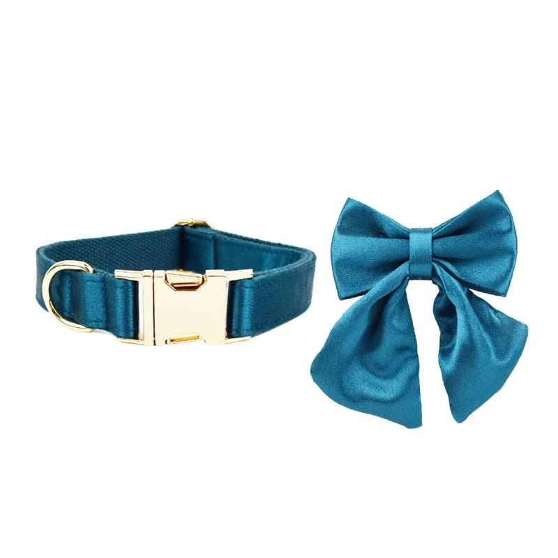 Petspuff Personalised Silky Crystal Print Dog Collar, Harness & Lead Set – Engraved Name Tag & Bow Tie