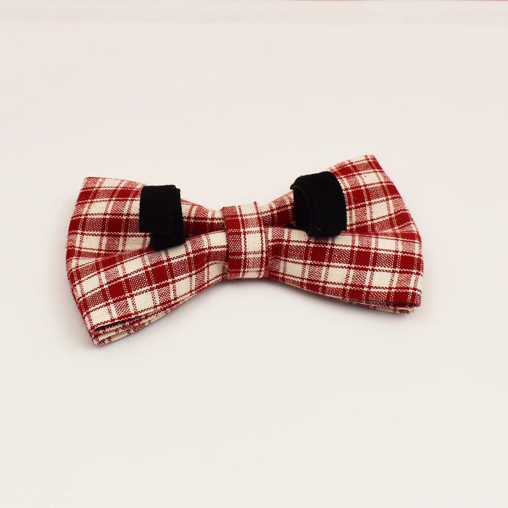 Petspuff Personalised Red Plaid Dog Collar, Harness & Lead Set – Engraved Name Tag & Bow | Christmas
